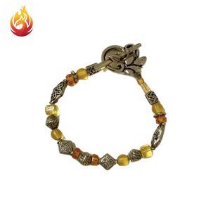 Amber bead silver tone bracelet